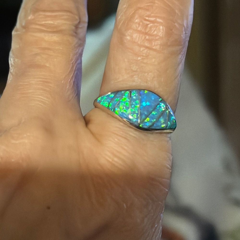 Blue Opal Ring with Sleek Native Design
